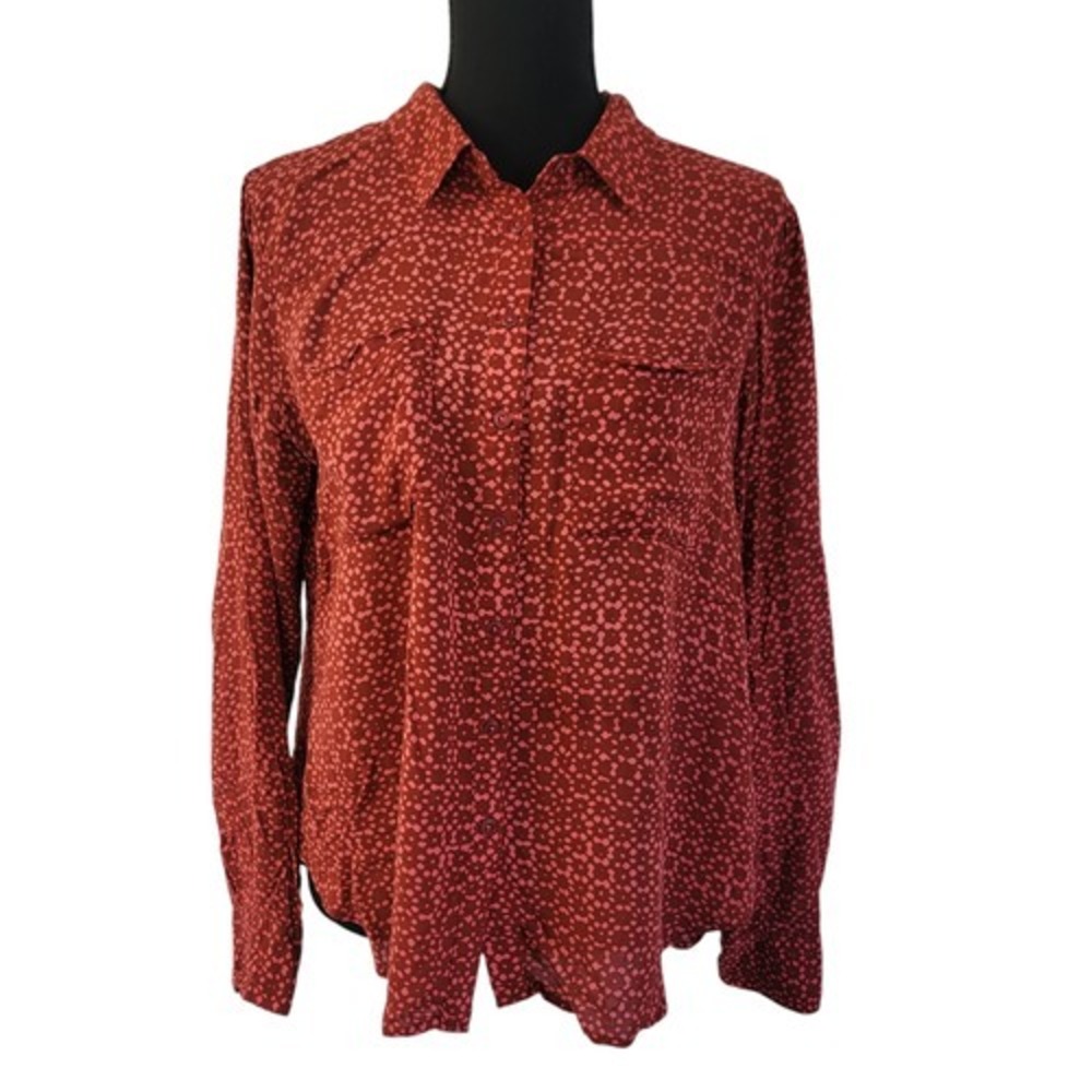 Holding Horses Anthropologie Red Dotted Long Sleeve Button Down Shirt Size 6